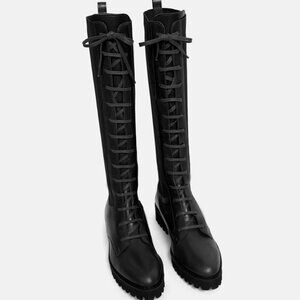 Theory Laced Lug Boot in Black Leather